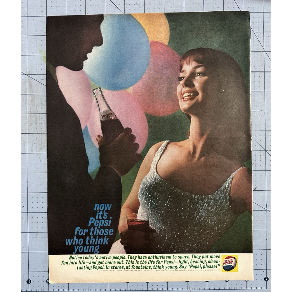 1961 Pepsi Cola Print Ad For Those Who Think Young